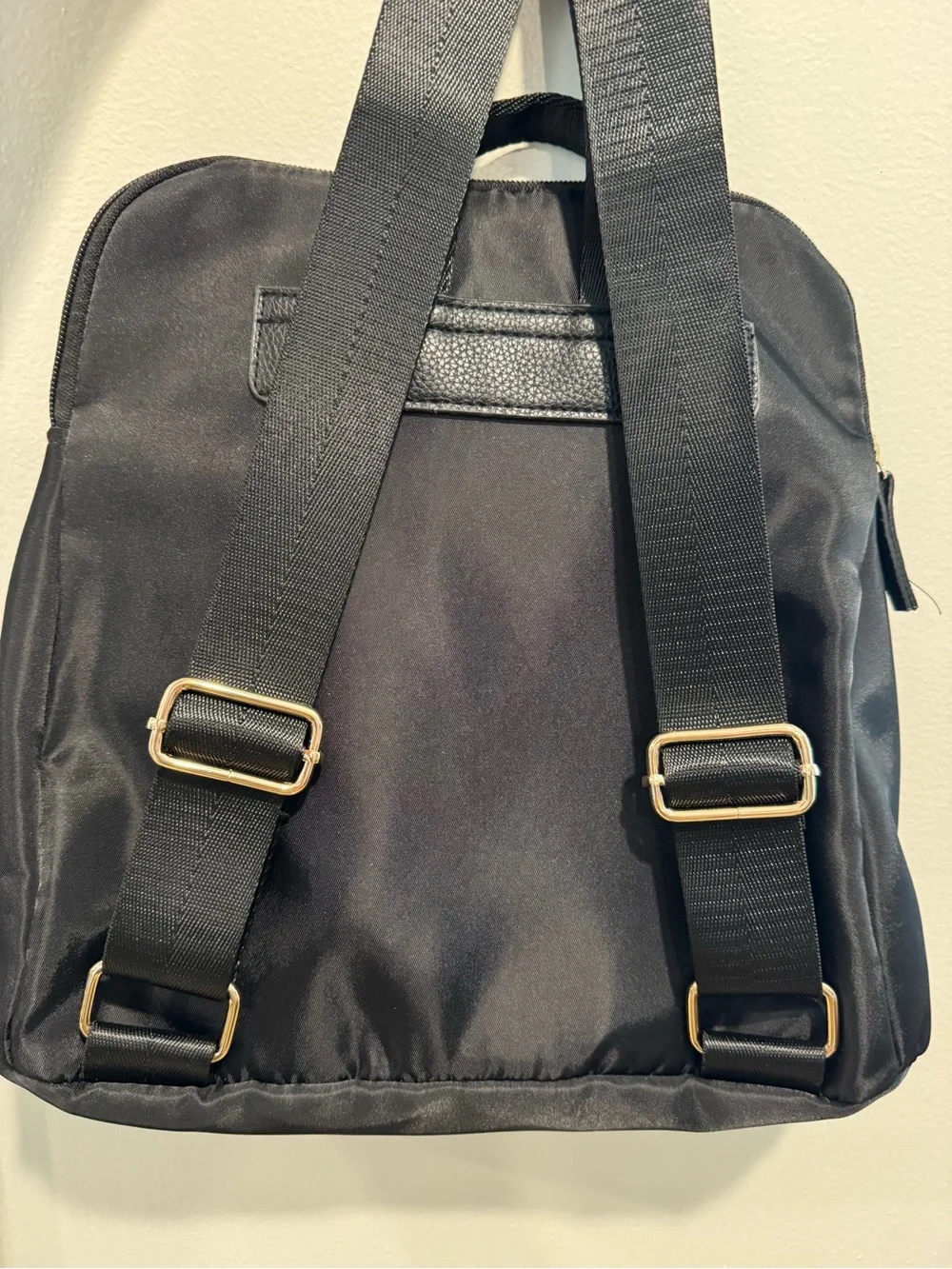 Swarovski Black Nylon Mini Backpack Gold Swan Logo Braided Zipper Pull NWOT